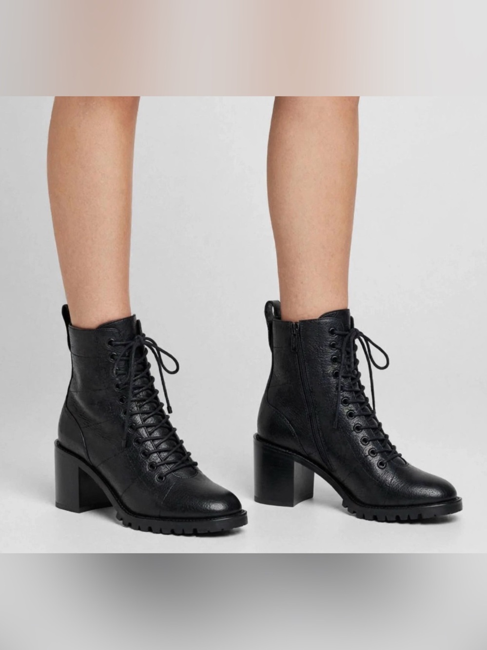 Jimmy Choo Black Leather Lace-Up Block Heel Boots - size 39.5